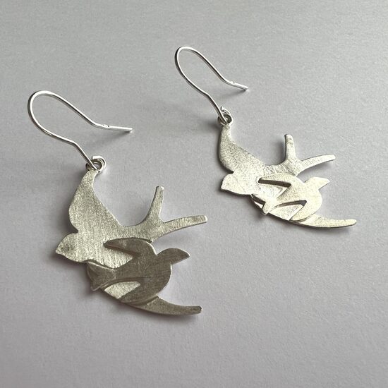 Frosted Silver Bird Earrings Golondrina